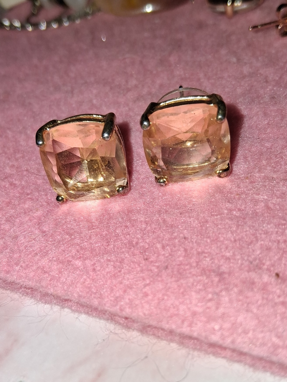 Rose Quartz Square Stud Earrings - Unbranded Pink Gemstone